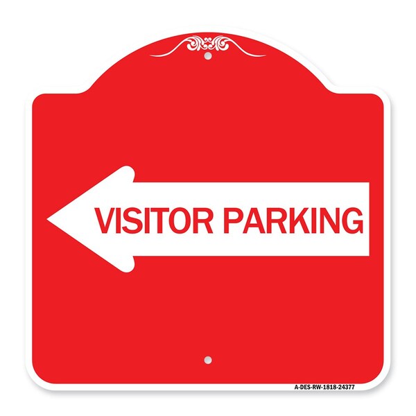 Visitor Parking With Left Arrow, Red & White Aluminum Architectural Sign, 18" x 18", RW-1818-24377